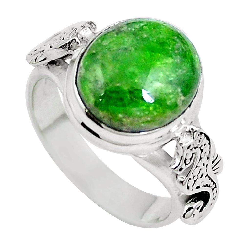 5.37cts natural green chrome diopside 925 silver seahorse ring size 6.5 m64854