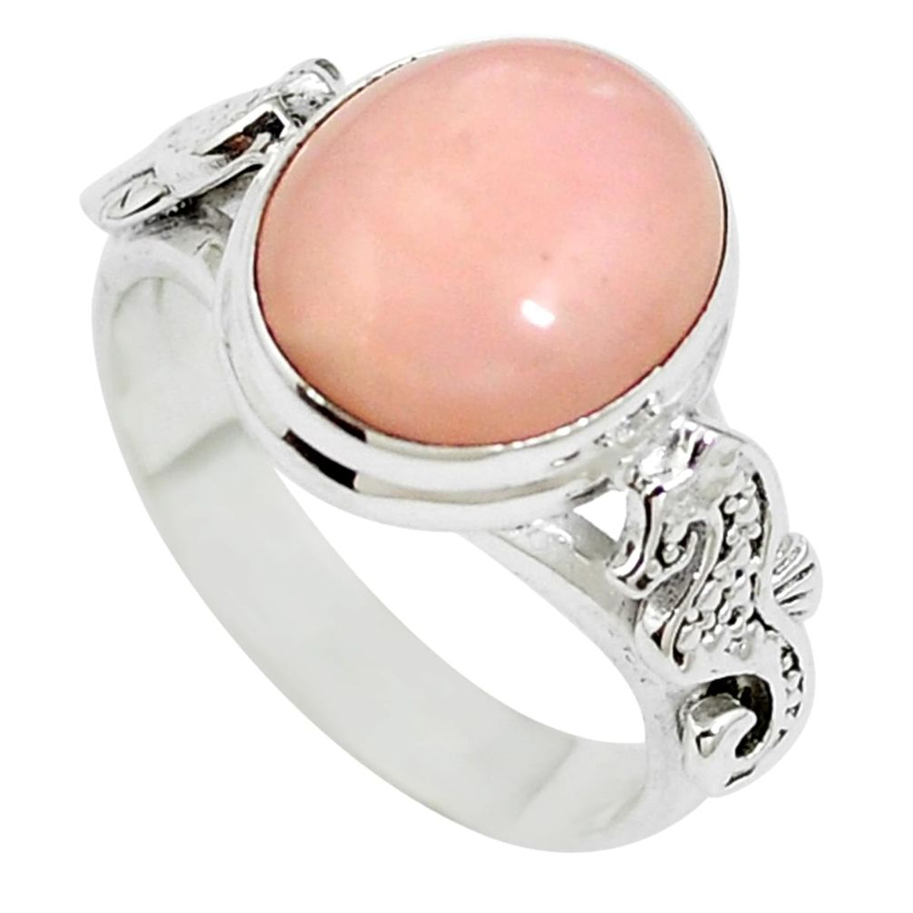 5.25cts natural pink opal 925 sterling silver seahorse ring size 7.5 m64865