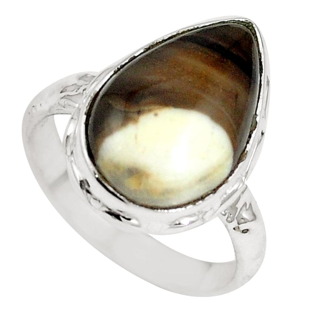 925 silver natural brown peanut petrified wood fossil pear ring size 6.5 m65030