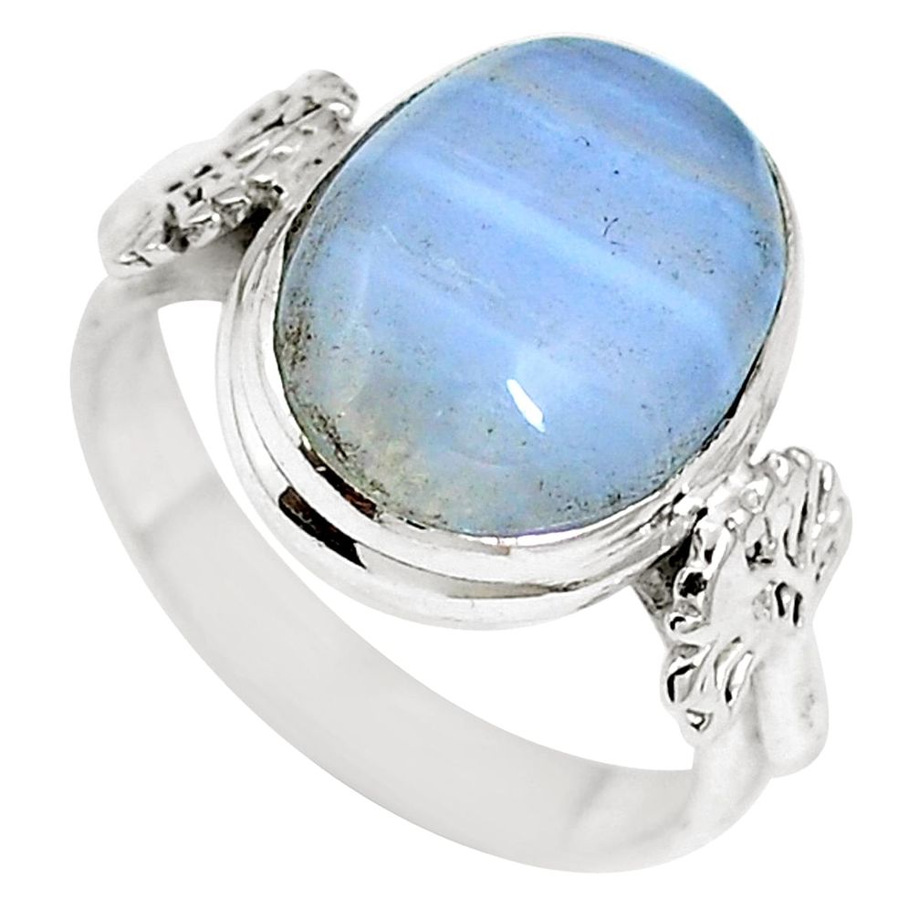 Natural blue lace agate 925 silver tree of life ring size 7.5 m65043