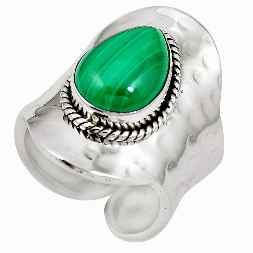 Natural malachite (pilot's stone) 925 silver adjustable ring size 7.5 m65346