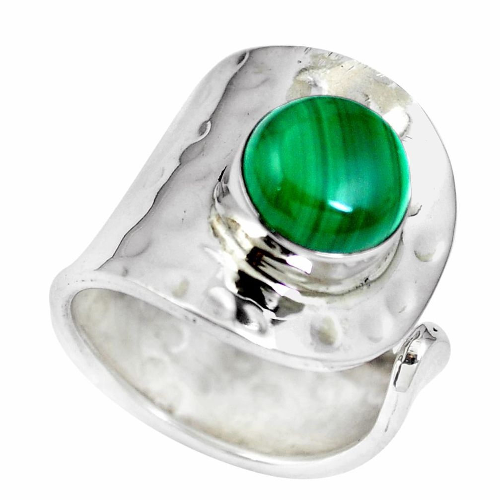 925 silver natural green malachite (pilot's stone) adjustable ring size 7 m65357
