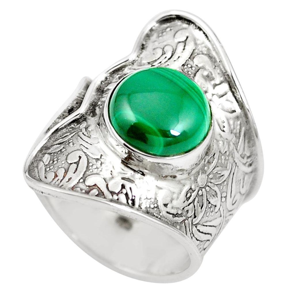 Natural green malachite (pilot's stone) 925 silver adjustable ring size 8 m65363