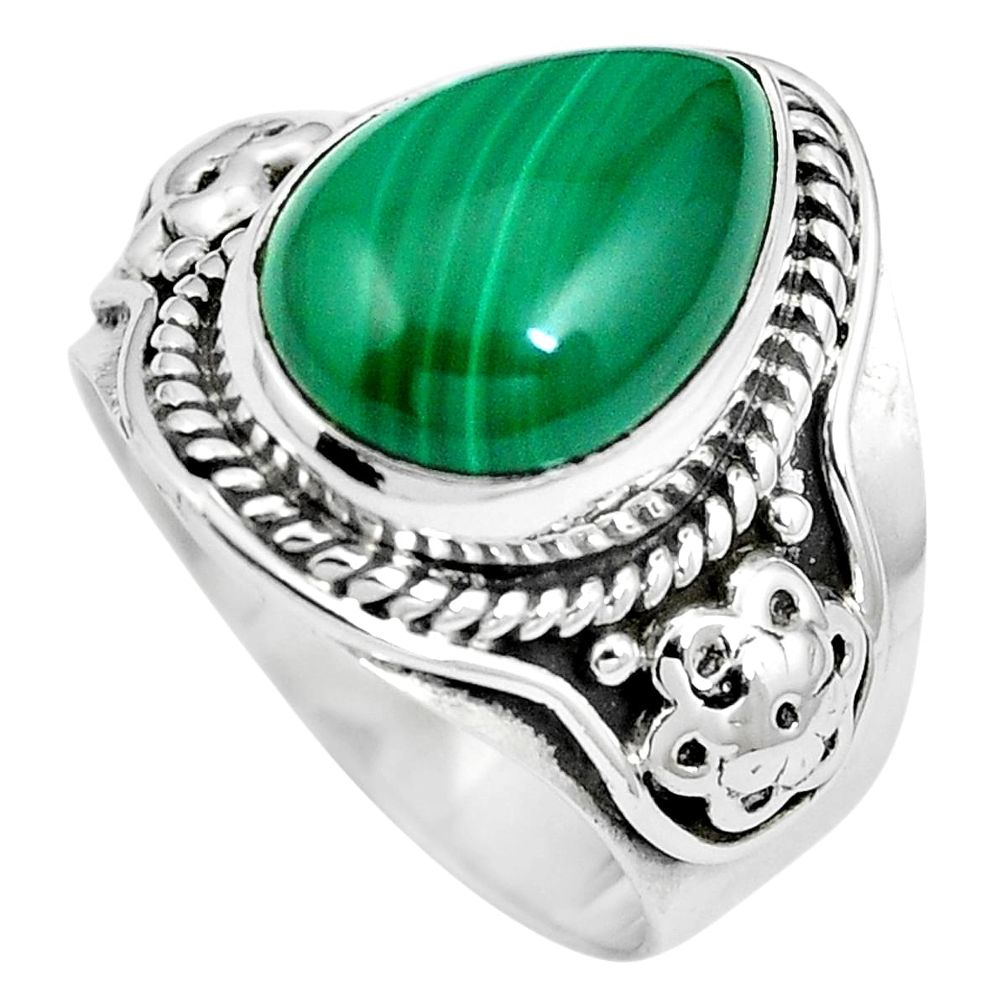 Natural green malachite (pilot's stone) 925 silver ring size 7.5 m65407