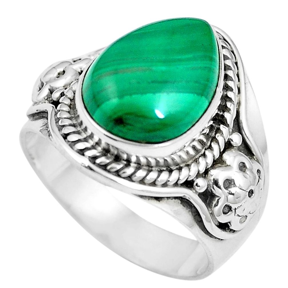 Natural green malachite (pilot's stone) 925 silver ring size 7.5 m65409