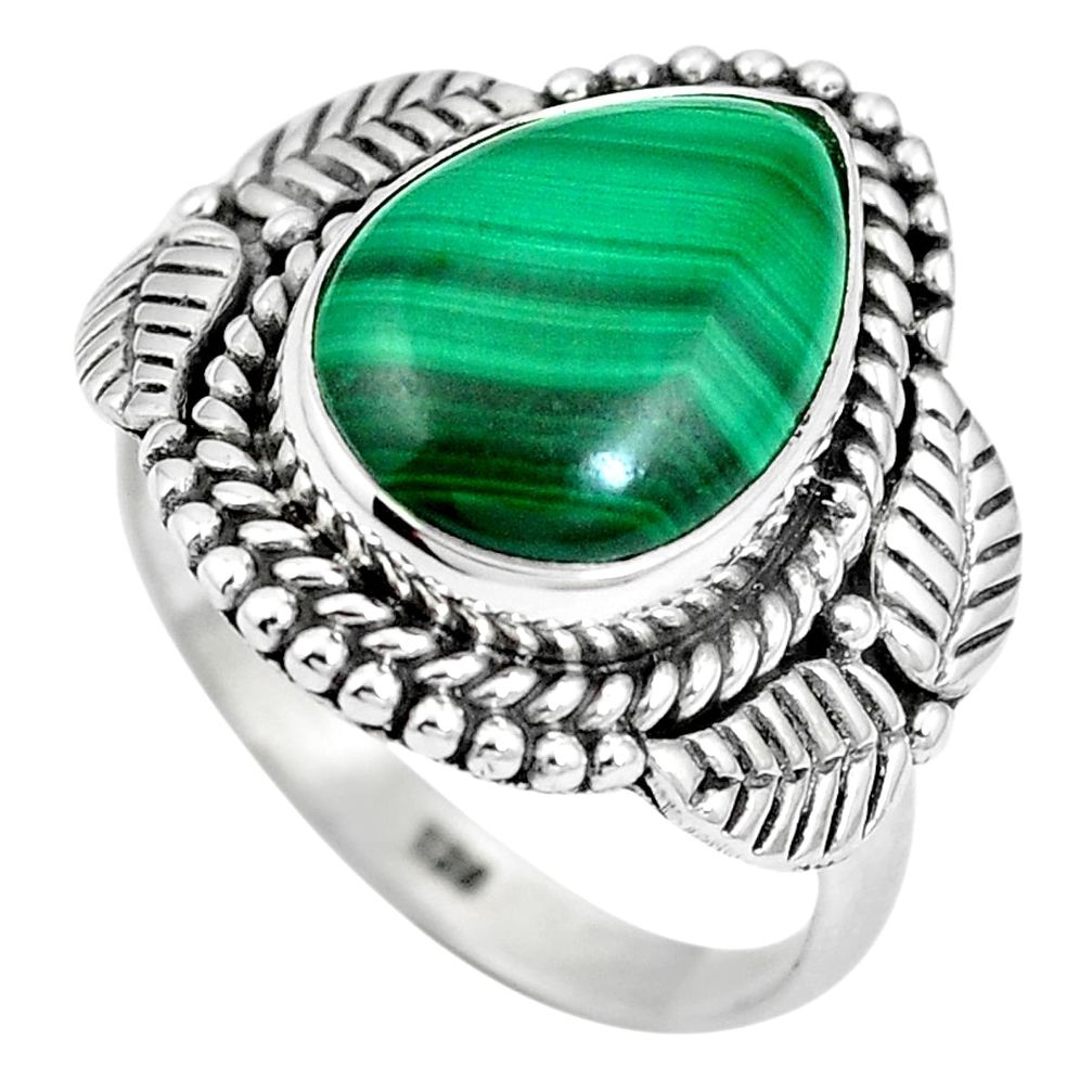 Natural green malachite (pilot's stone) 925 sterling silver ring size 8 m65426