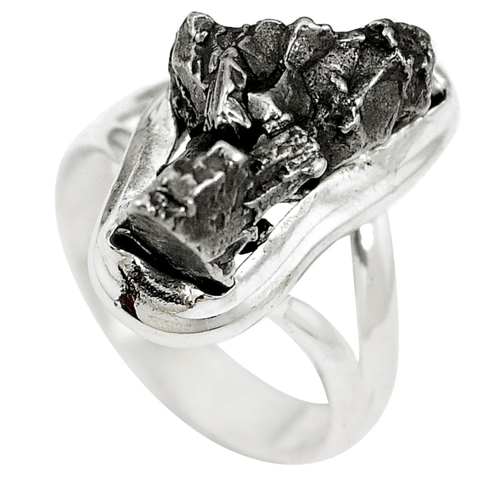 11.97cts natural campo del cielo (meteorite) 925 silver ring size 7 m65641