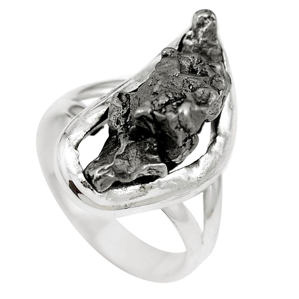 16.09cts natural campo del cielo (meteorite) 925 silver ring size 5 m65666