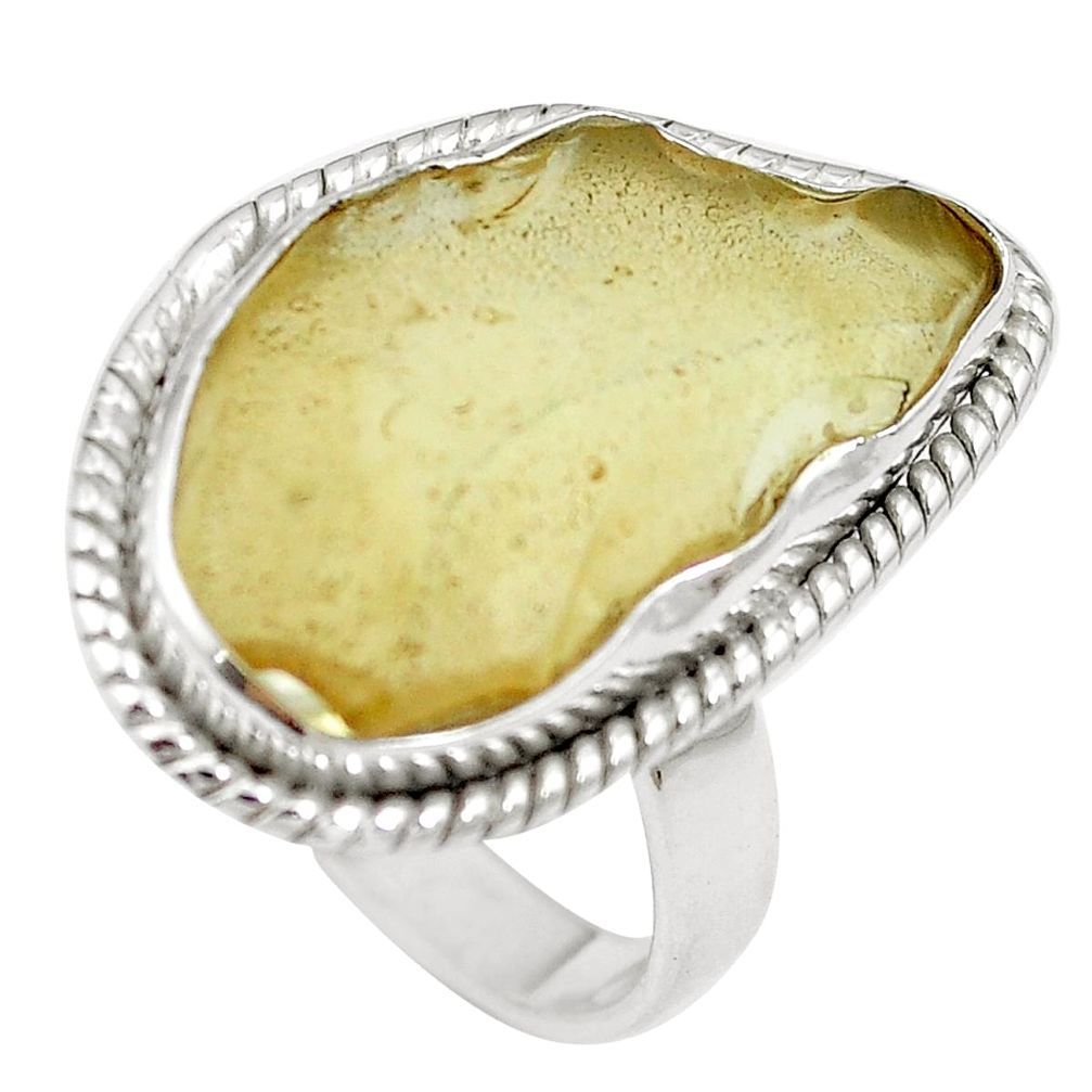 12.93cts natural libyan desert glass (gold tektite 925 silver ring size 8 m65683