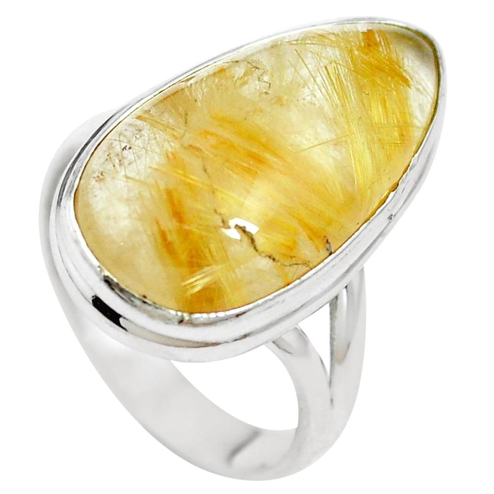 14.63cts natural golden tourmaline rutile 925 silver ring size 7.5 m65772