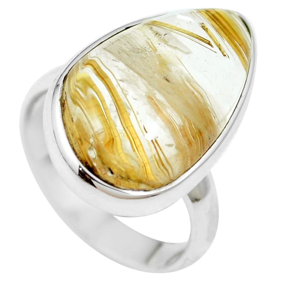 15.12cts natural golden tourmaline rutile 925 sterling silver ring size 7 m65777