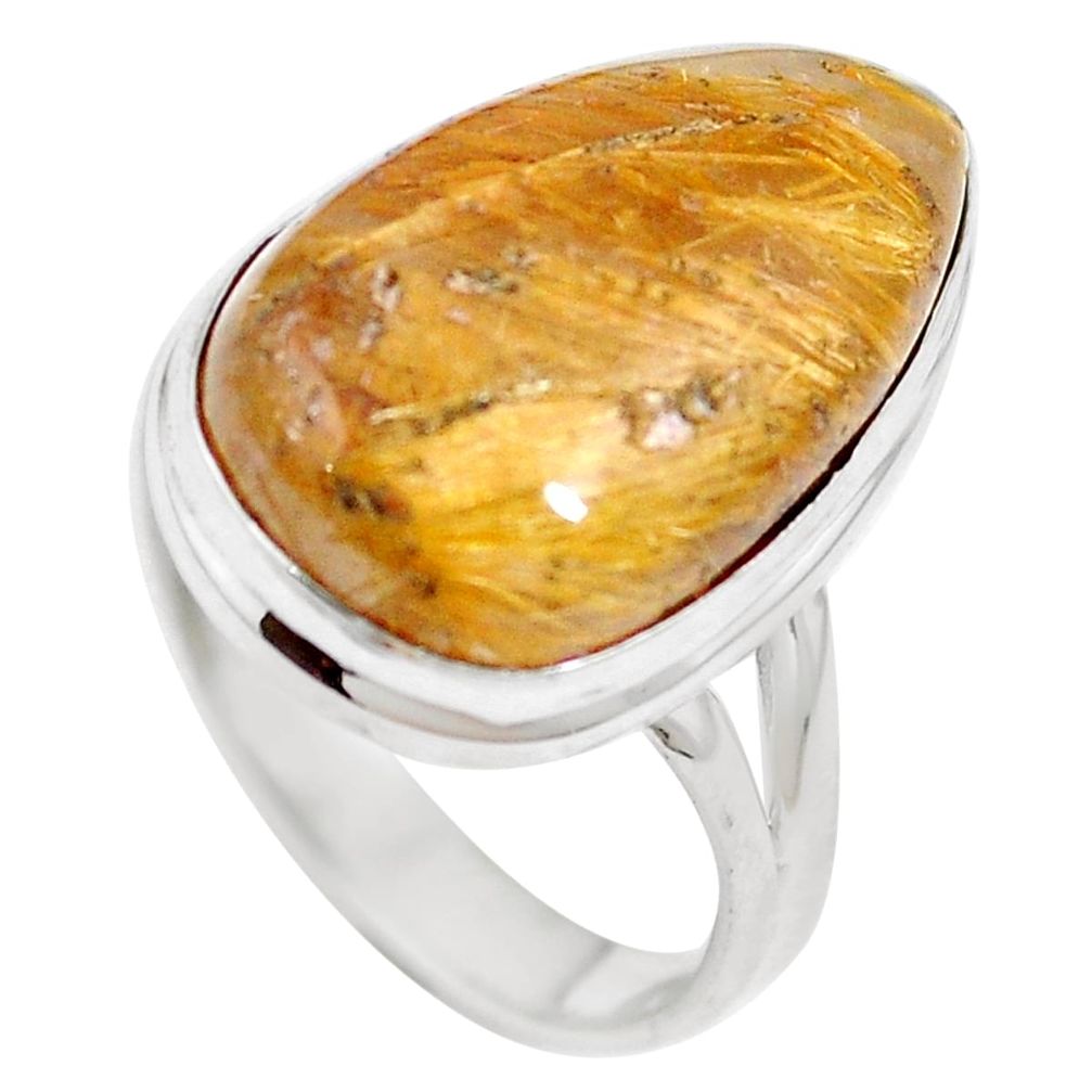 12.86cts natural golden tourmaline rutile 925 sterling silver ring size 8 m65787