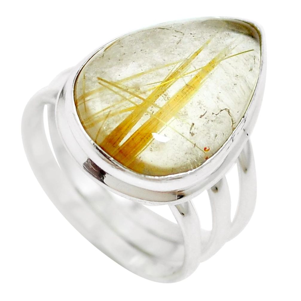 13.39cts natural golden tourmaline rutile 925 sterling silver ring size 7 m65797