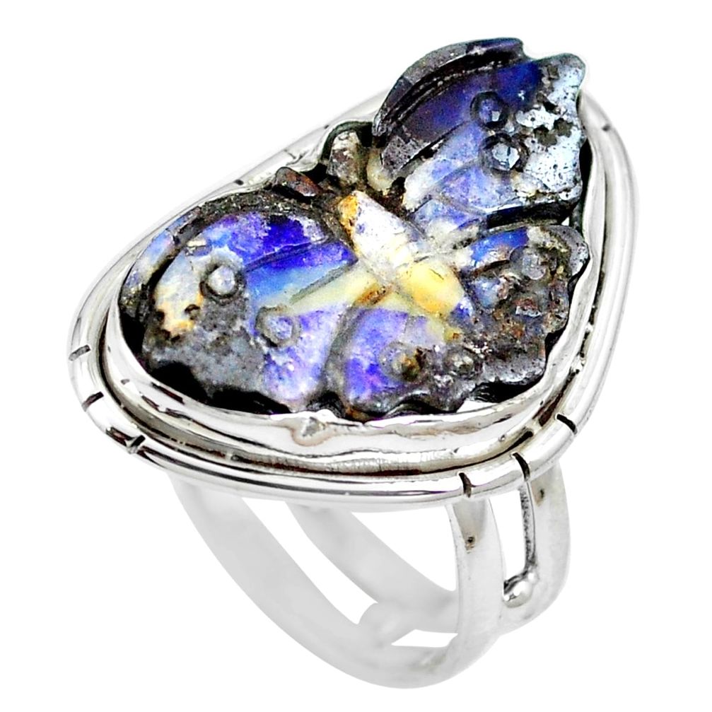 Natural brown boulder opal 925 sterling silver ring size 6.5 m65801