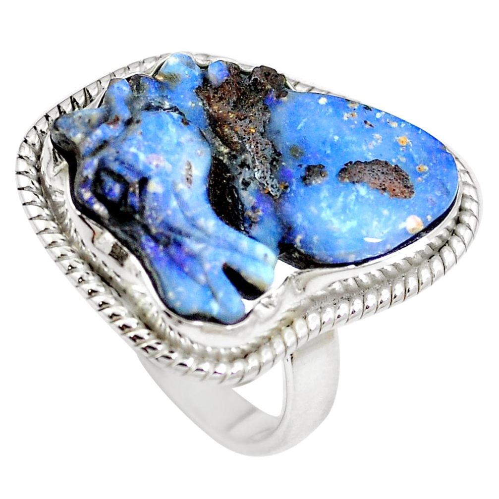 Natural brown boulder opal 925 sterling silver ring size 8 m65803