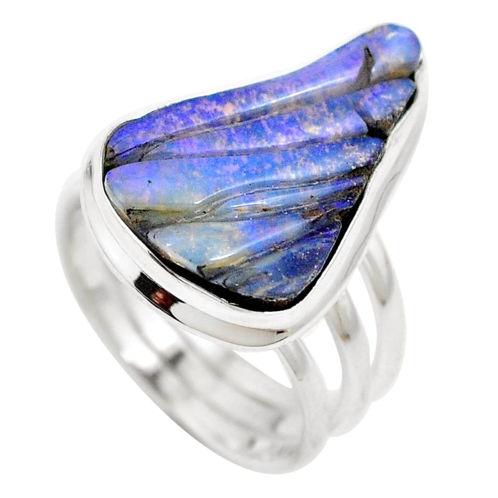 Natural brown boulder opal fancy 925 sterling silver ring size 7 m65806