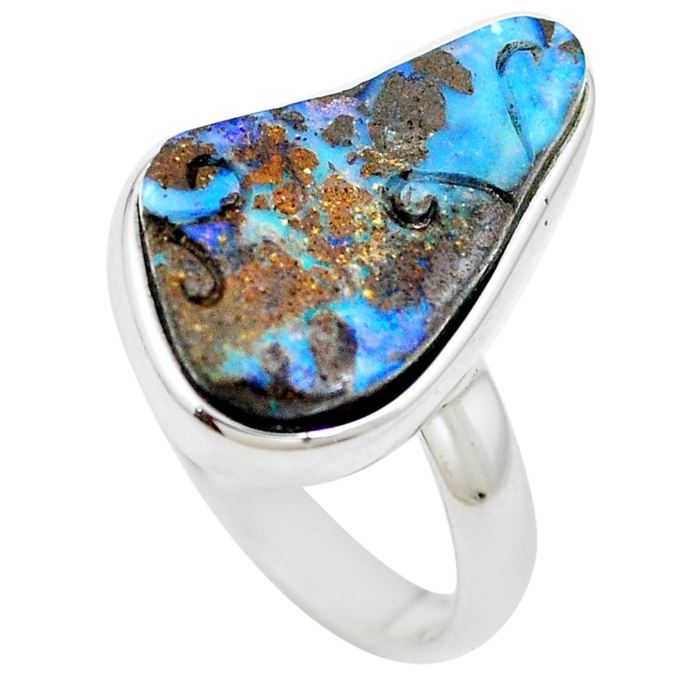 Natural brown boulder opal 925 sterling silver ring size 8 m65808