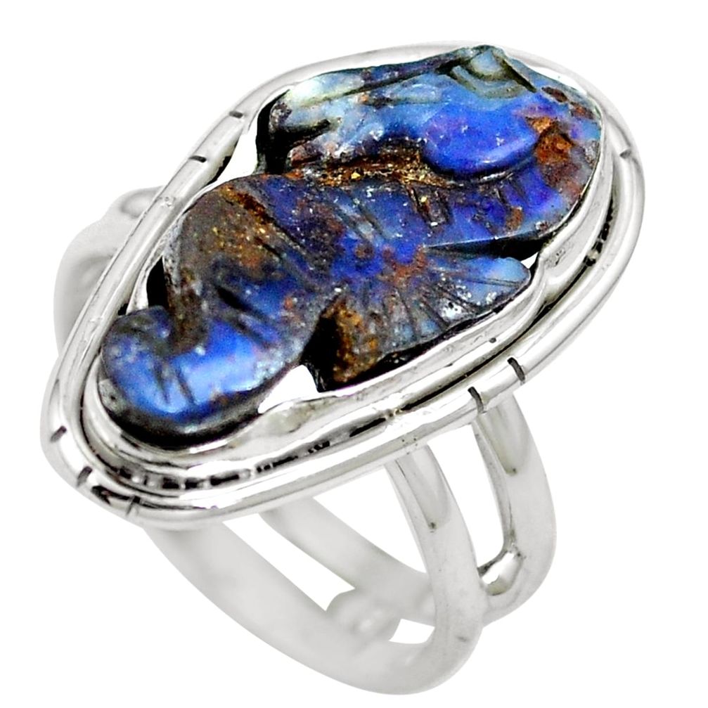 Natural brown boulder opal 925 sterling silver ring size 7 m65814