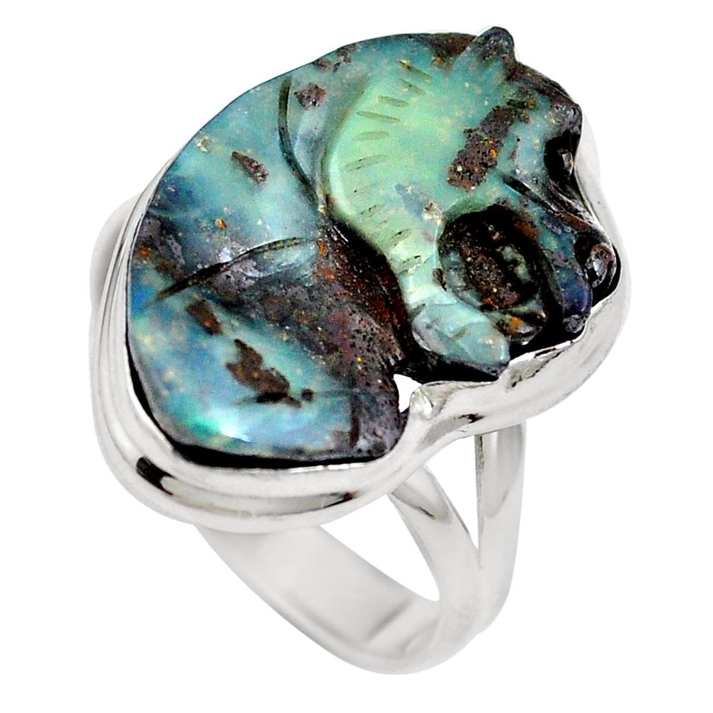 Natural brown boulder opal 925 sterling silver ring size 7 m65817