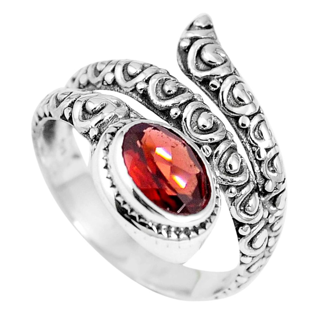 Natural red garnet 925 sterling silver adjustable ring size 8 m66529