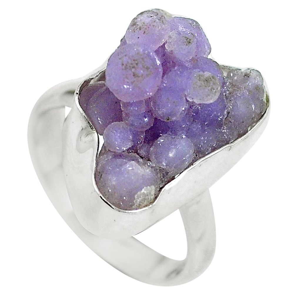 Natural purple grape chalcedony 925 sterling silver ring size 8 m66561