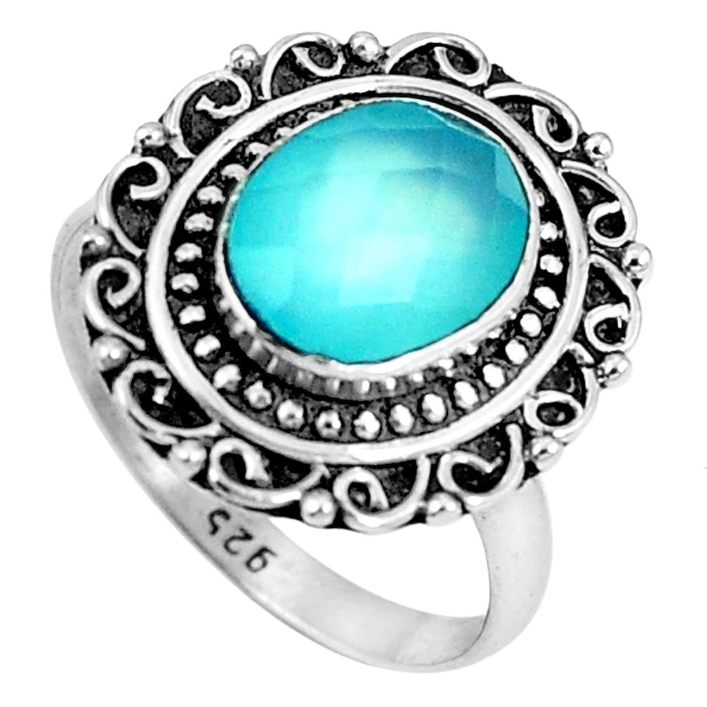 Natural aqua chalcedony 925 sterling silver ring jewelry size 7 m67366