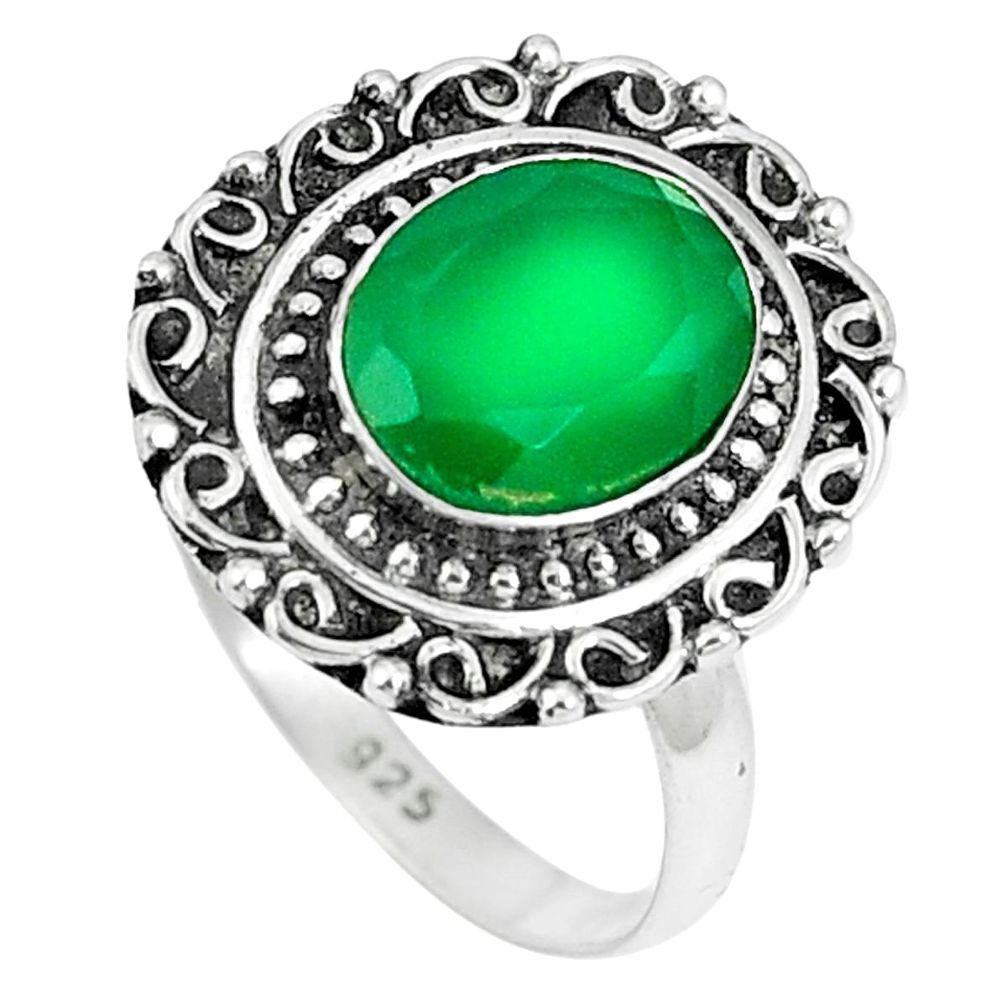 Natural green chalcedony 925 sterling silver ring size 7.5 m67368