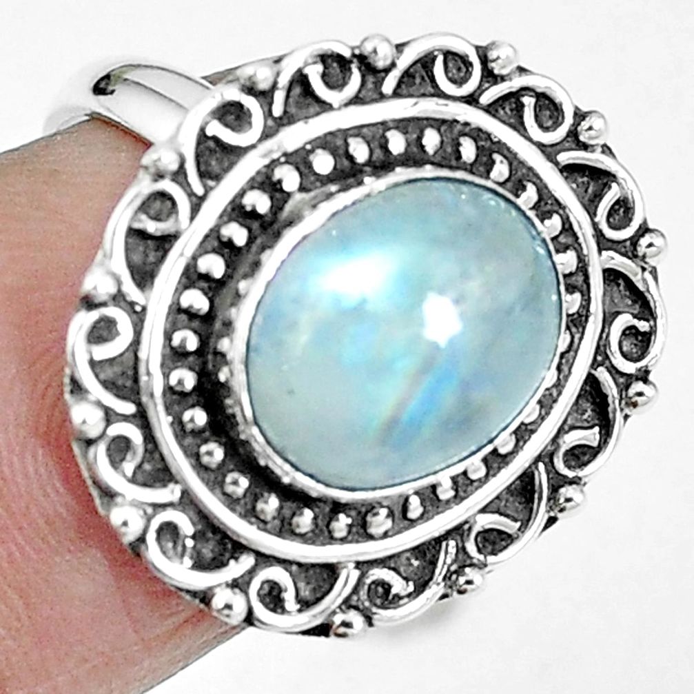 Natural rainbow moonstone 925 sterling silver ring jewelry size 7 m67378