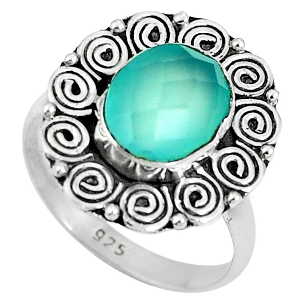 Natural aqua chalcedony 925 sterling silver ring jewelry size 7 m67384