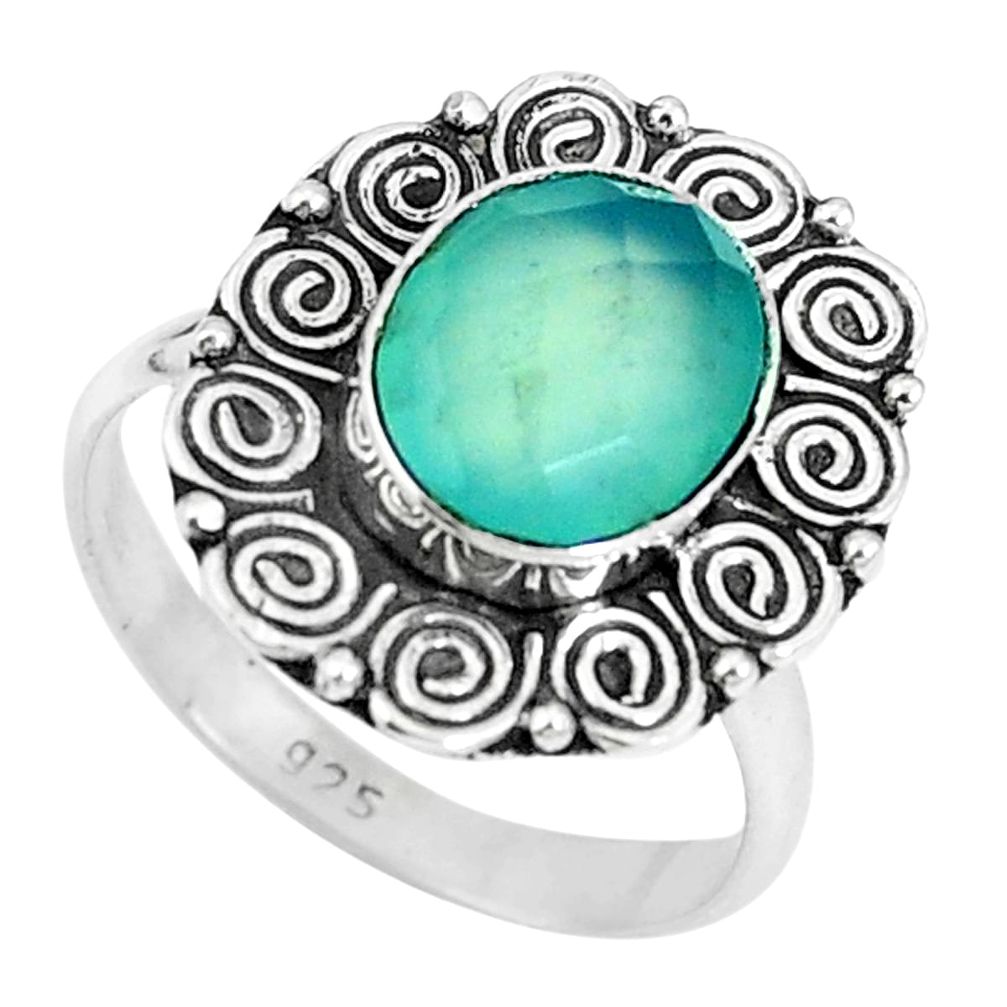 Natural aqua chalcedony 925 sterling silver ring jewelry size 6.5 m67386