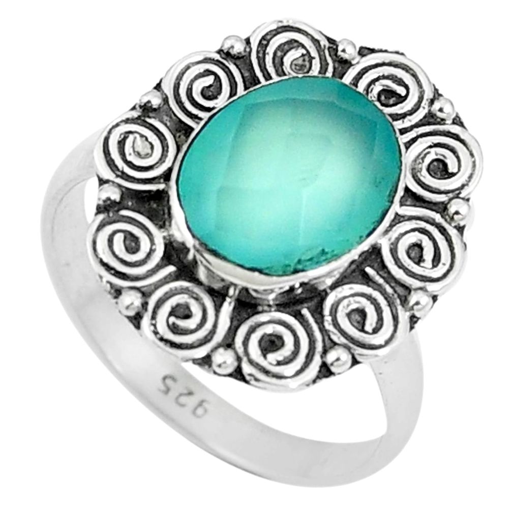 Natural aqua chalcedony 925 sterling silver ring jewelry size 7 m67389