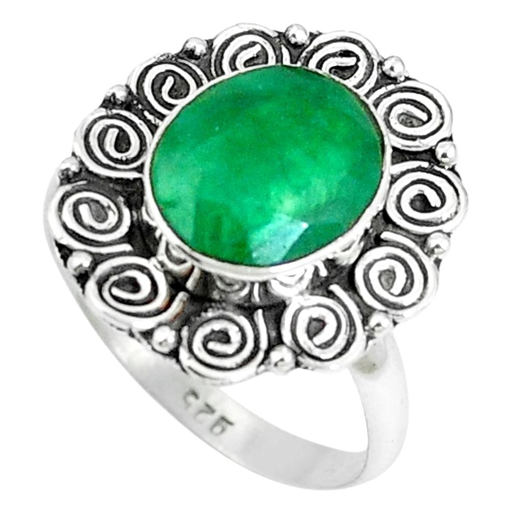 Natural green emerald 925 sterling silver ring jewelry size 8 m67390