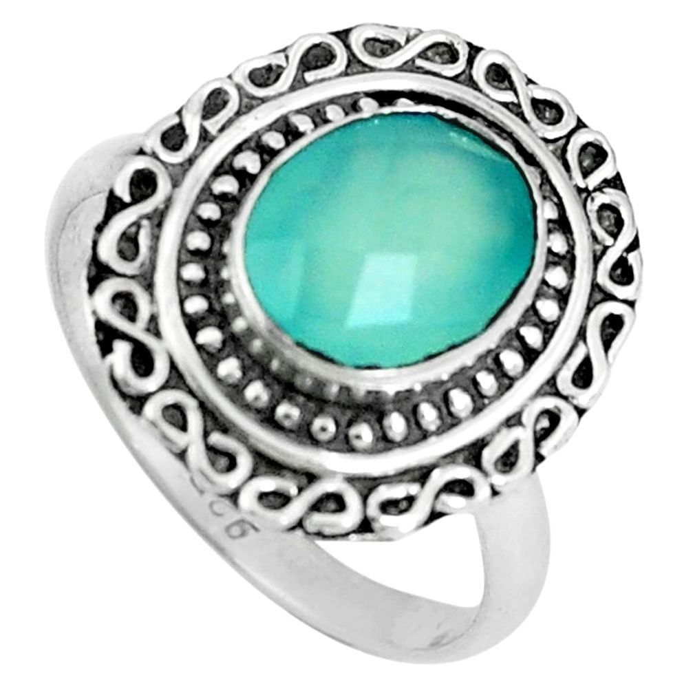 Natural aqua chalcedony 925 sterling silver ring jewelry size 8 m67422