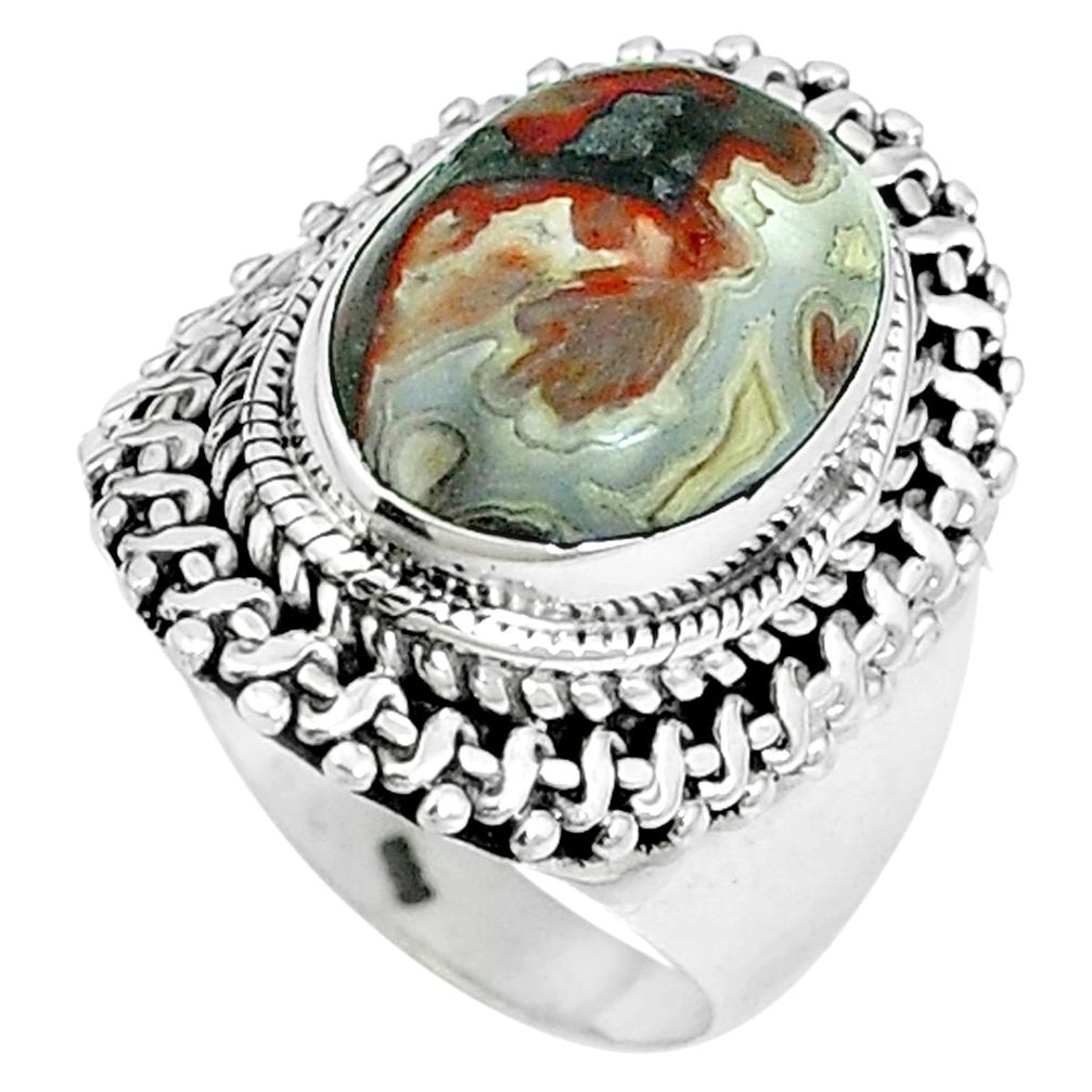 Natural multi color mexican laguna lace agate 925 silver ring size 7.5 m67446