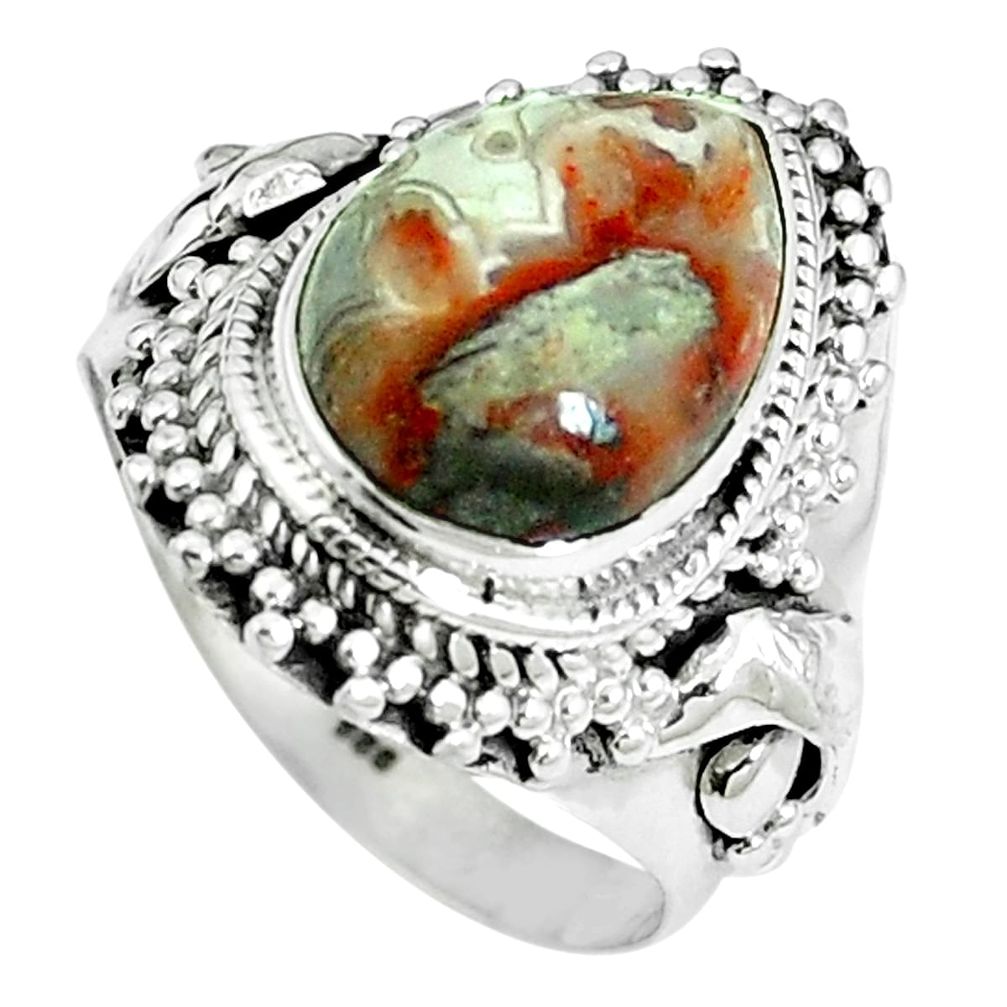Natural mexican laguna lace agate 925 silver dolphin ring size 8 m67454