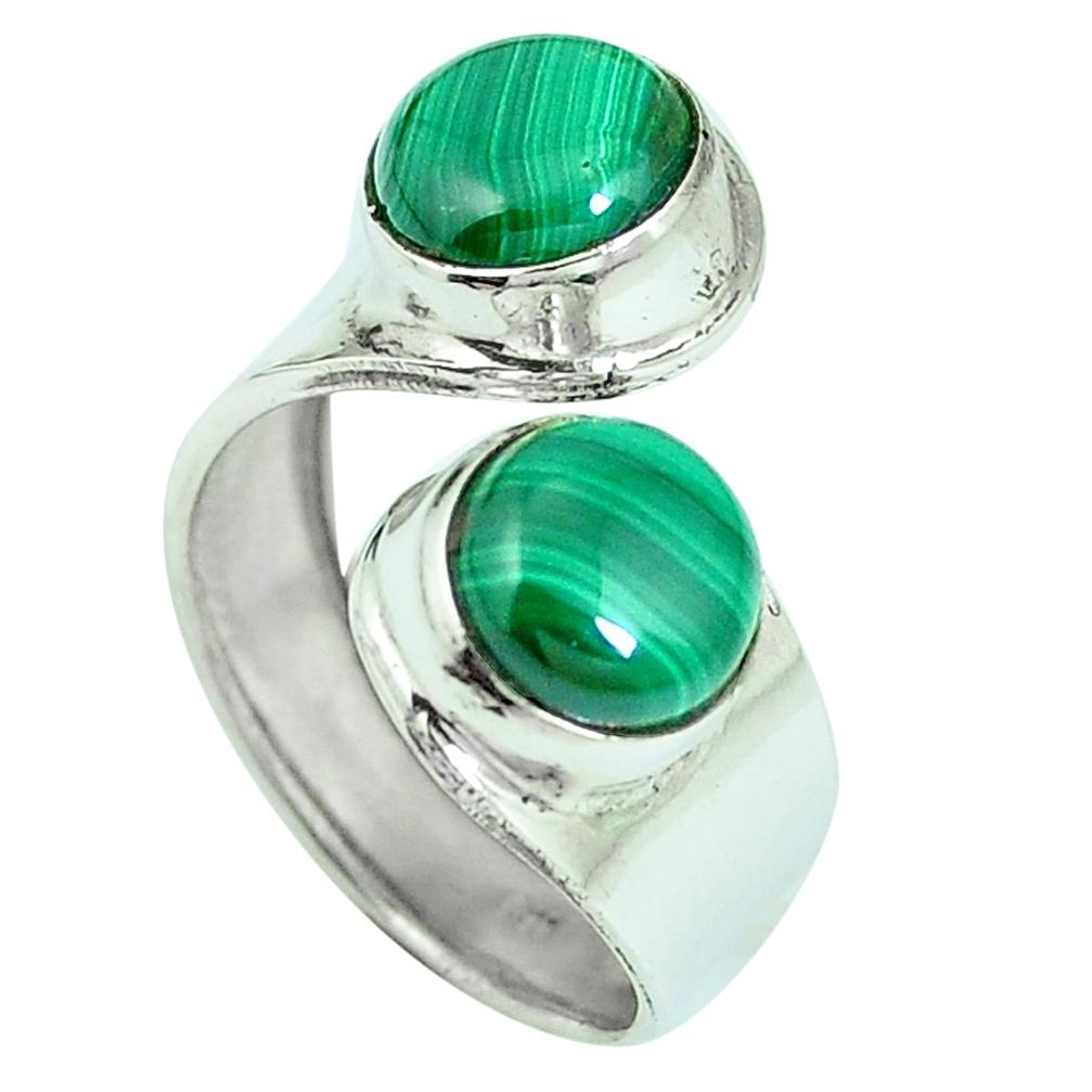 Natural green malachite (pilot's stone) 925 silver adjustable ring size 9 m67487