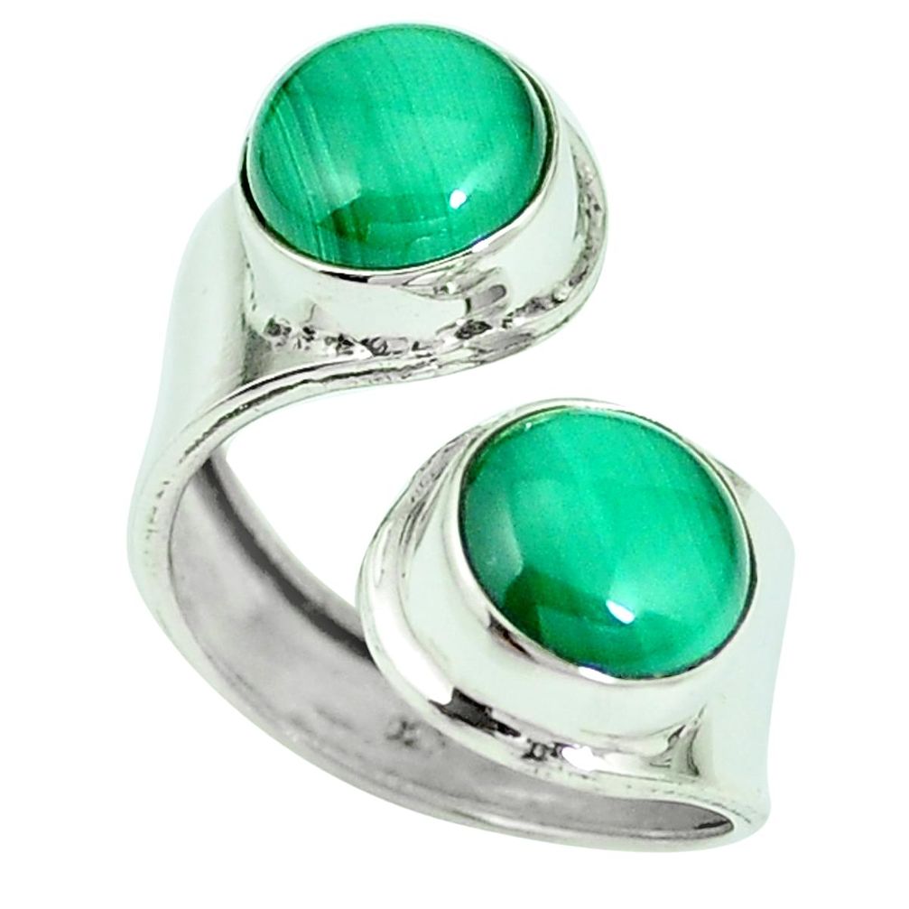 Natural green malachite (pilot's stone) 925 silver adjustable ring size 7 m67488