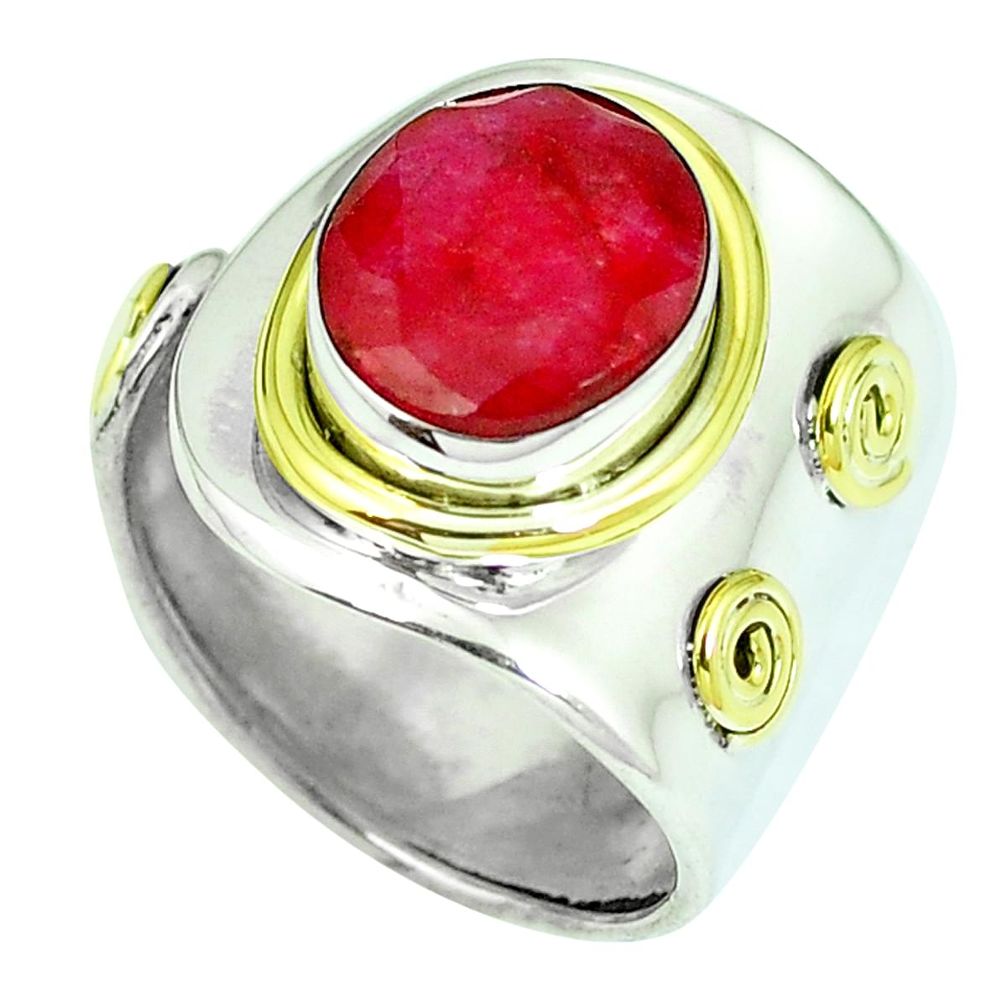 925 sterling silver natural red ruby 14k gold adjustable ring size 6 m67588