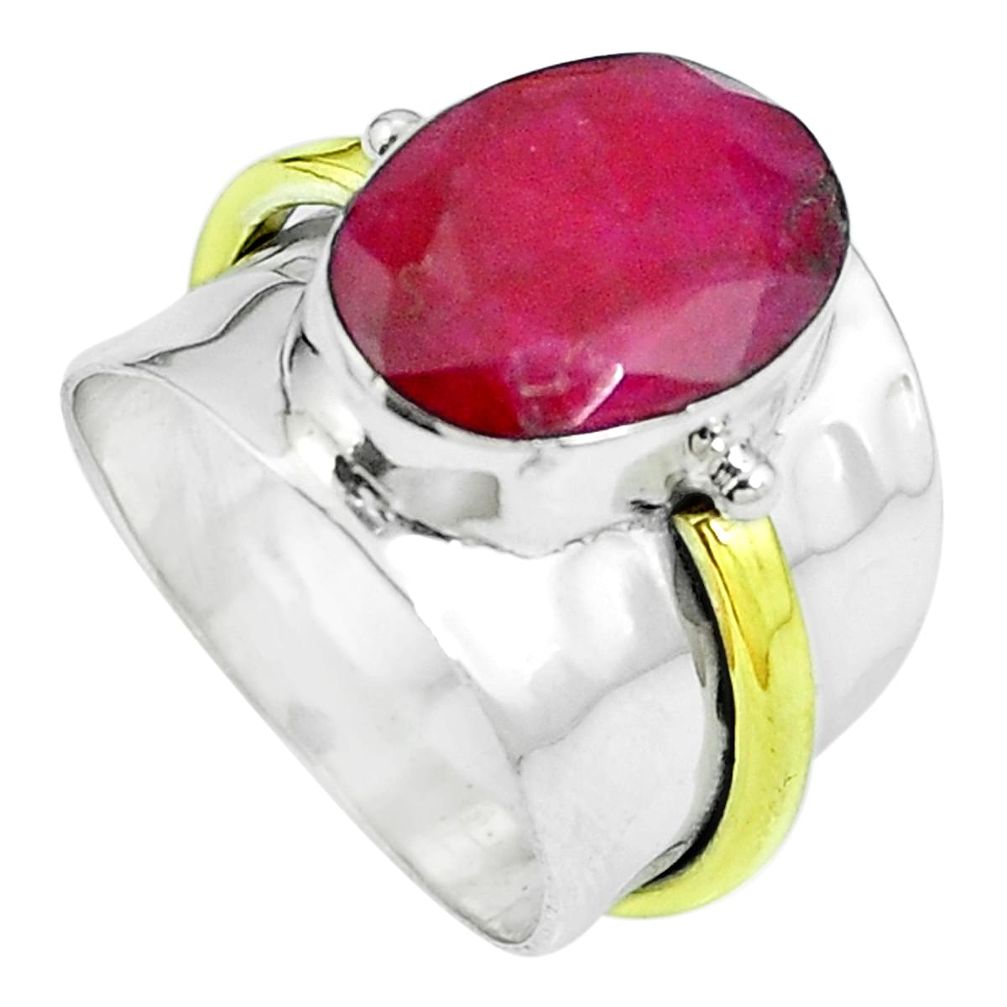 Natural red ruby 925 sterling silver 14k gold ring jewelry size 7 m67628