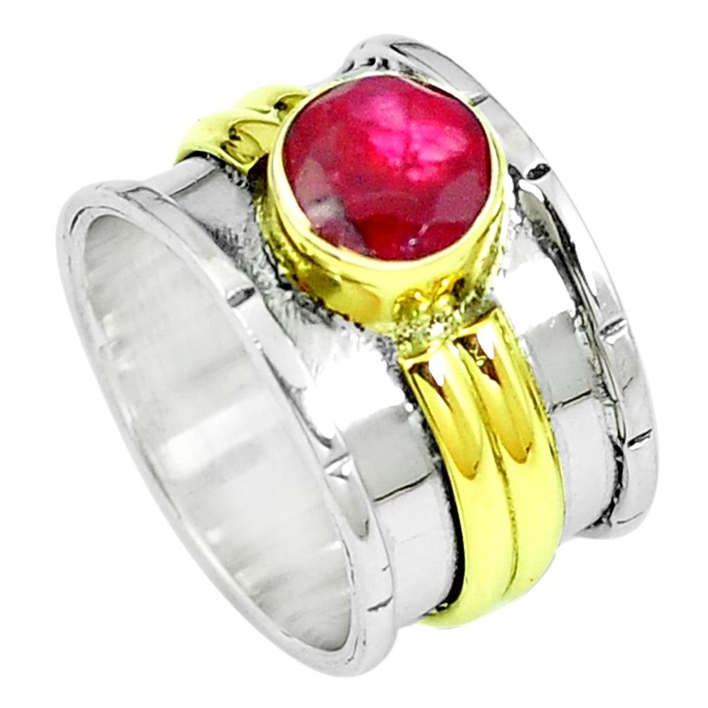 Natural red ruby 925 sterling silver 14k gold spinner ring size 8 m67662