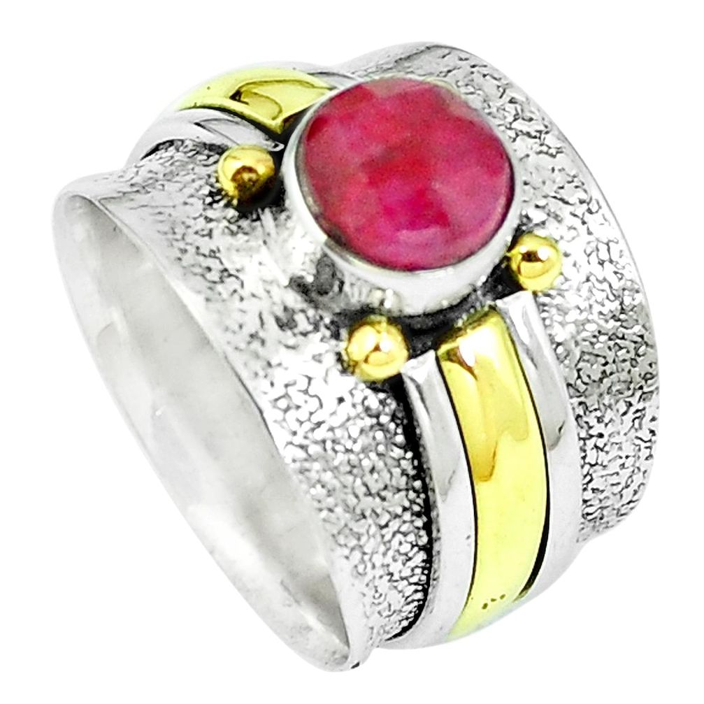 Natural red ruby 925 sterling silver 14k gold spinner ring size 8 m67663