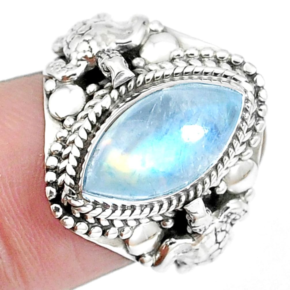 Natural rainbow moonstone 925 sterling silver ring size 6.5 m67682