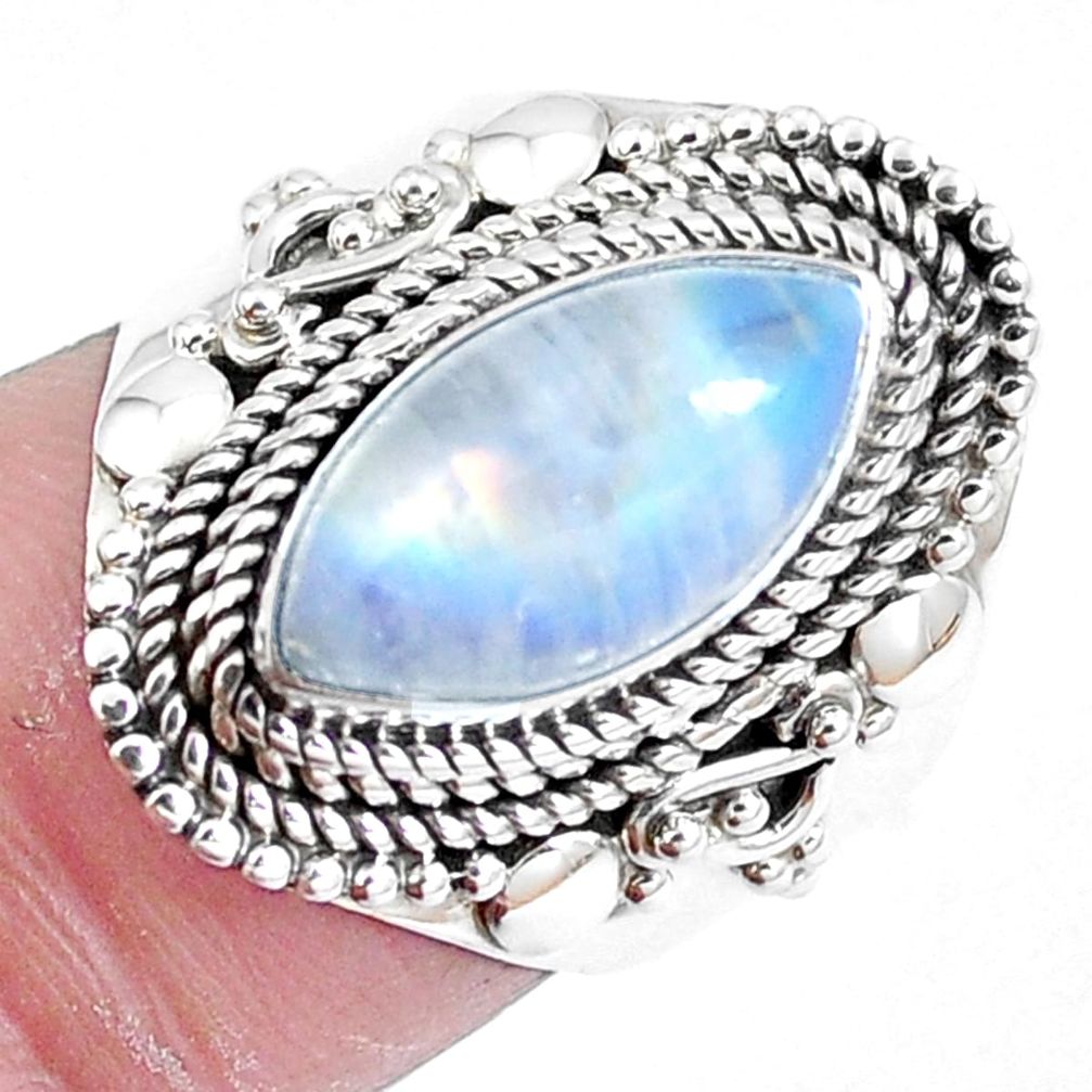 Natural rainbow moonstone 925 sterling silver ring jewelry size 6 m67685