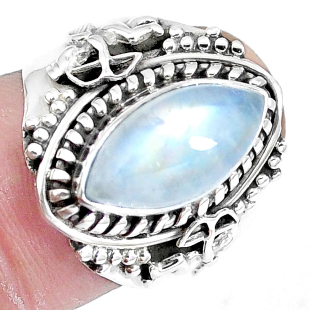 Natural rainbow moonstone 925 sterling silver ring jewelry size 6 m67686