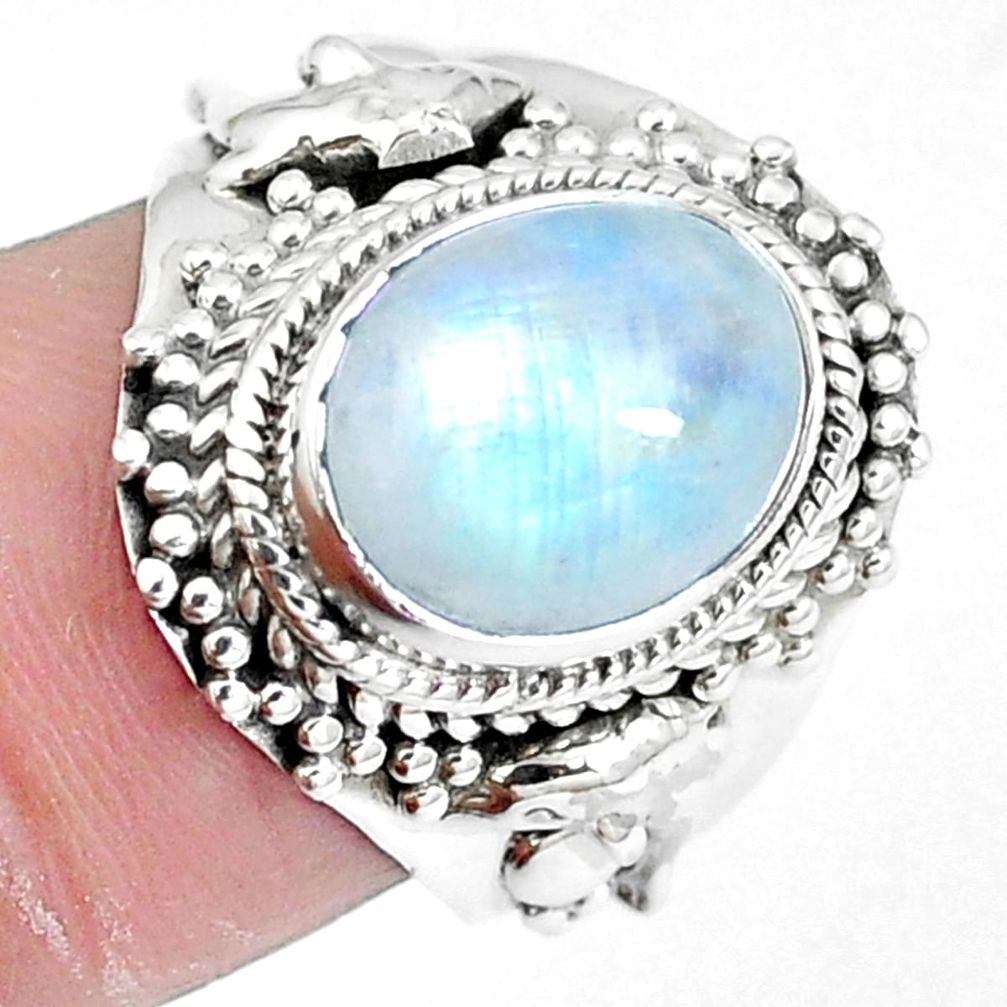 Natural rainbow moonstone 925 sterling silver ring jewelry size 7.5 m67688