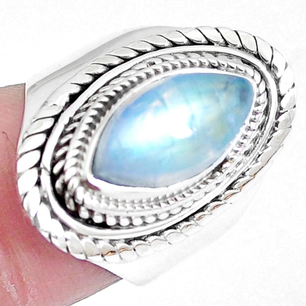 Natural rainbow moonstone 925 sterling silver ring jewelry size 6 m67694