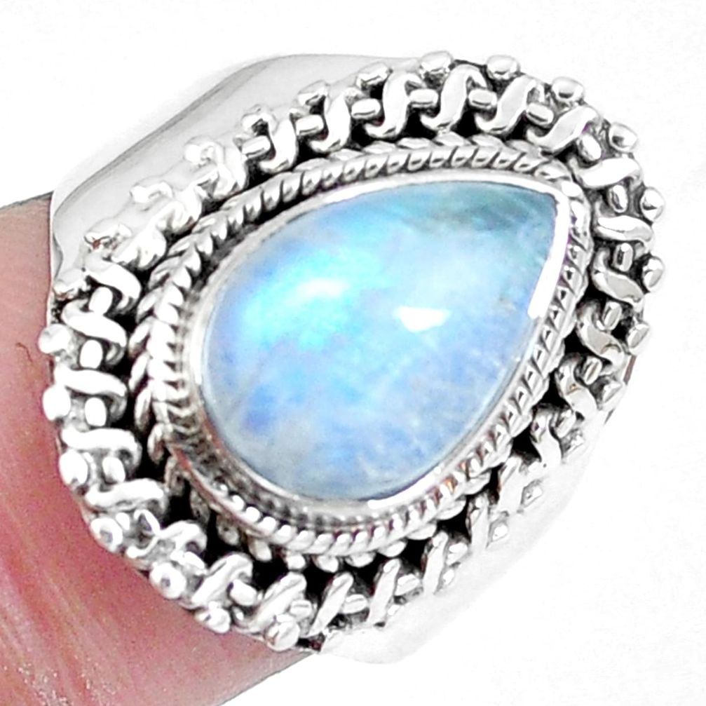 Natural rainbow moonstone 925 sterling silver ring jewelry size 7 m67695