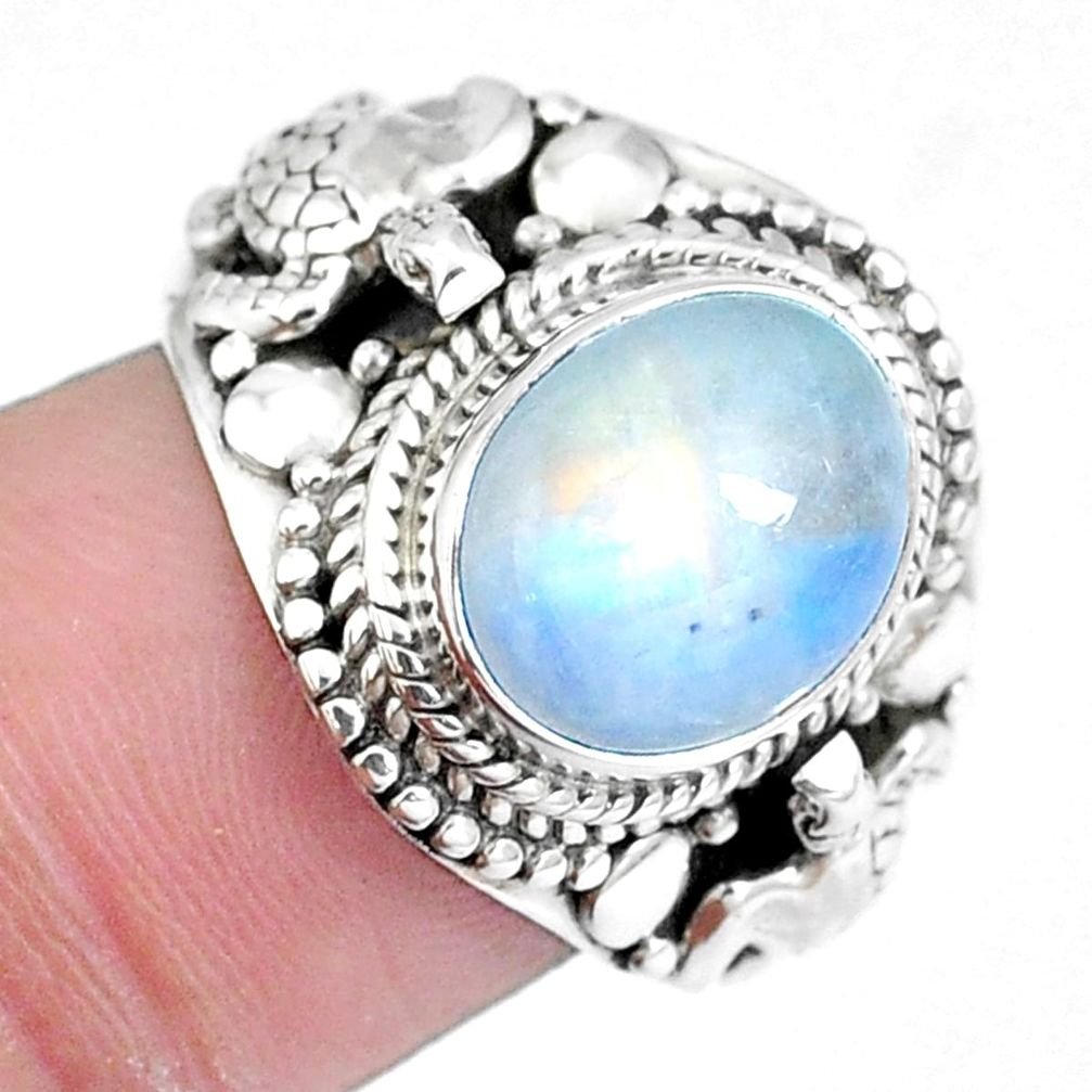 Natural rainbow moonstone 925 silver tortoise ring jewelry size 7 m67697