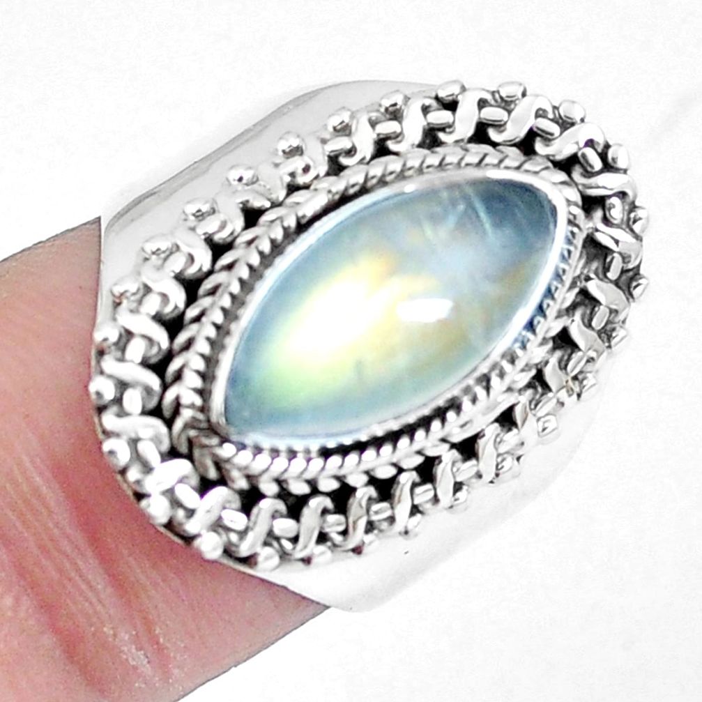 Natural rainbow moonstone 925 sterling silver ring jewelry size 7 m67698