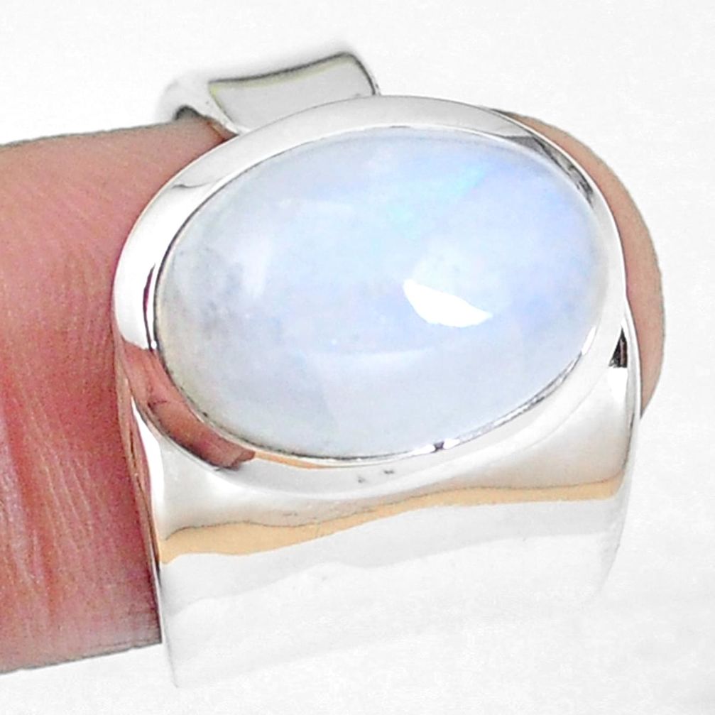 925 silver natural rainbow moonstone oval adjustable ring size 7.5 m67716